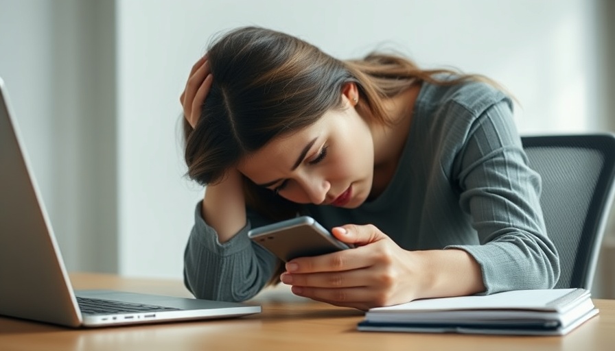 Exhausted woman managing burnout in modern office setting.