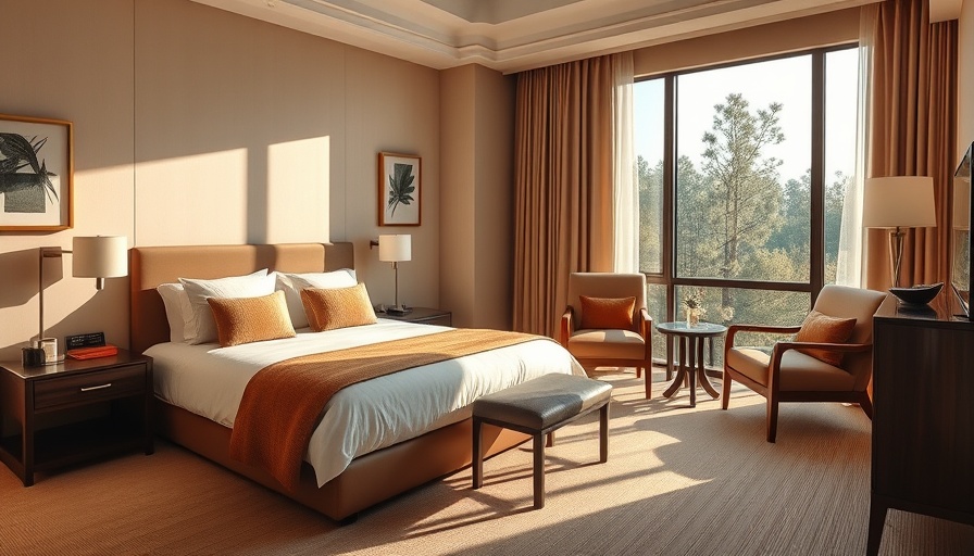 Redeem Marriott points for upgraded hotel room with elegant decor.