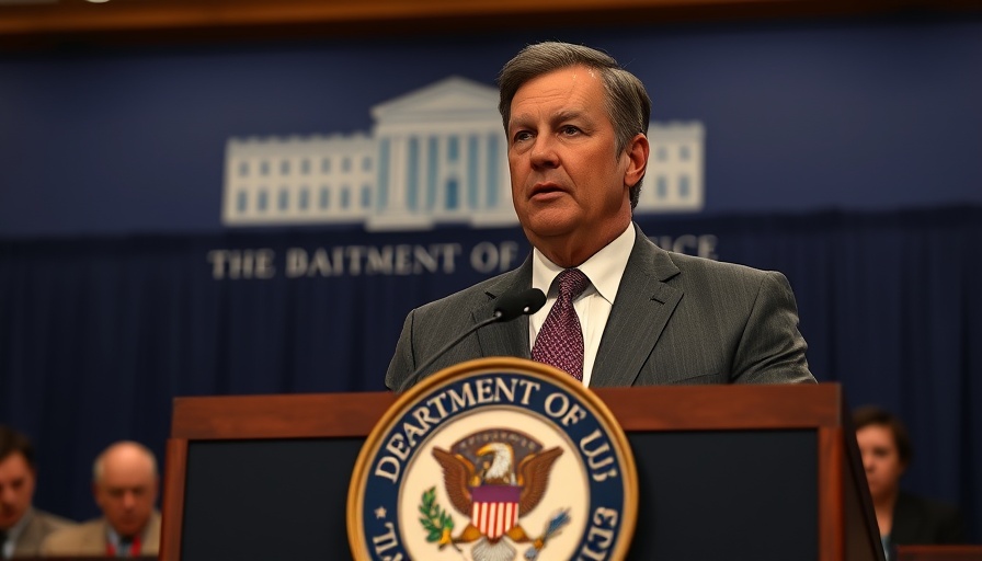 Man speaks at DOJ podium during Sandy Hook lawsuit inquiry.