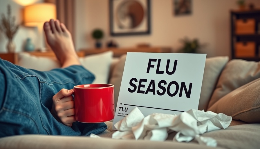 Flu season sign with relaxed person on couch, Best Time for Your Flu Shot.