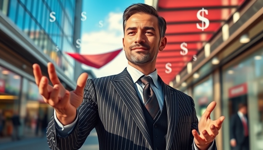 Businessman standing before Galleria Fort Lauderdale acquisition backdrop.