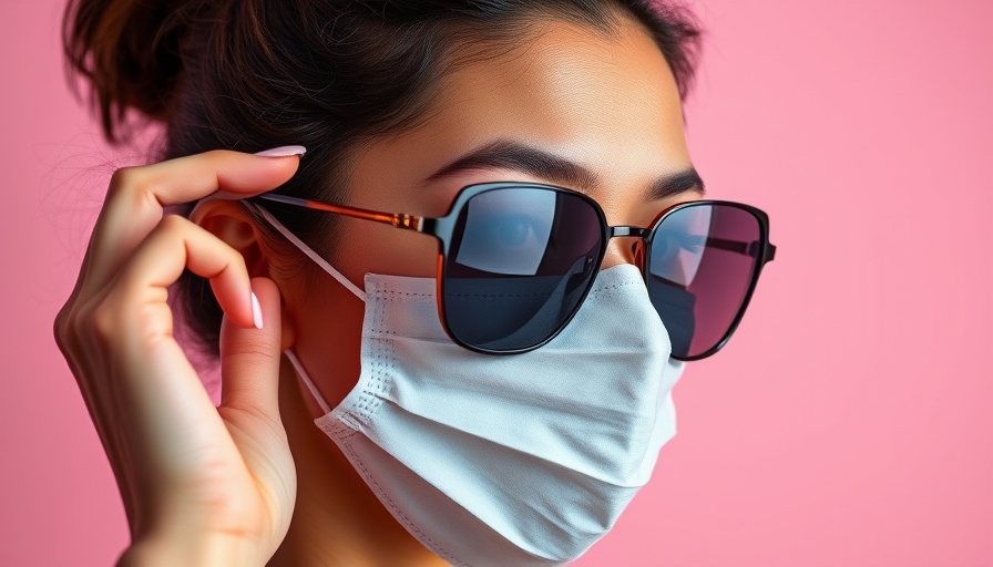 Young woman in facial mask adjusting sunglasses, playful skincare routine.