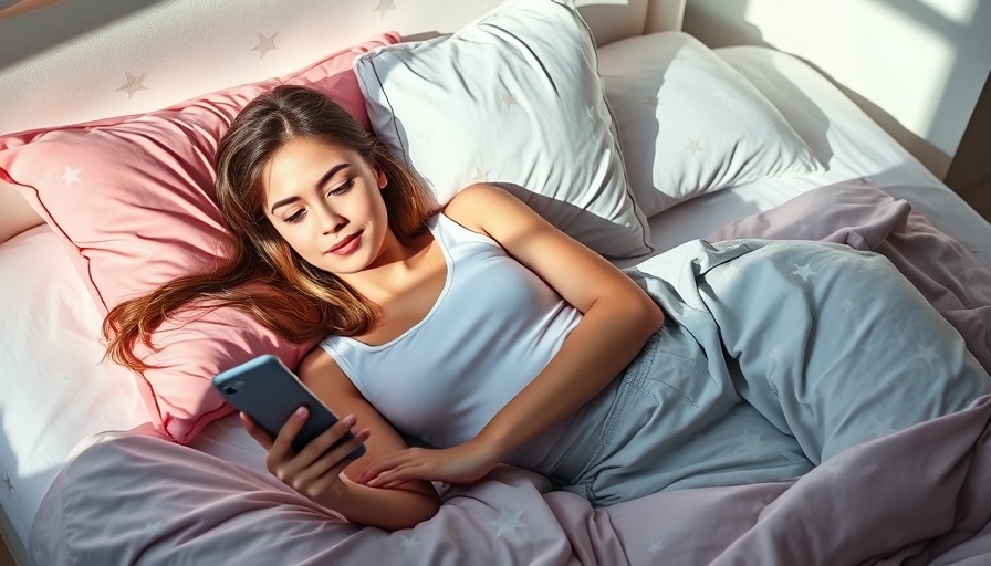 Young woman using a smartphone in bed for mental health support
