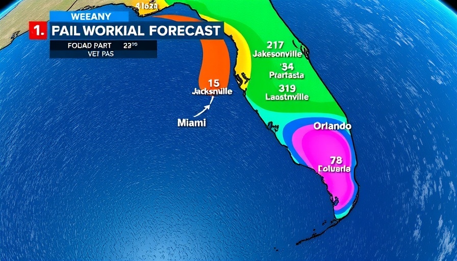 Detailed map of Florida wet weather forecast showing rainfall levels.