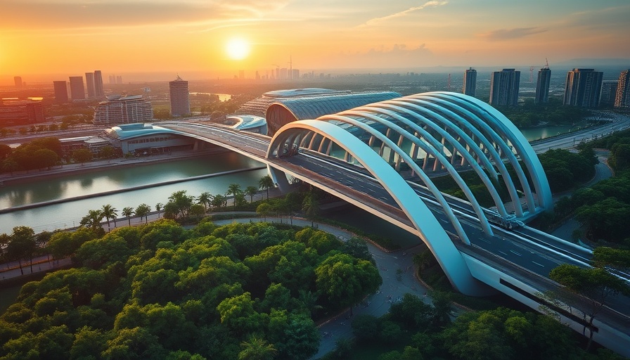 Futuristic redevelopment design at Tropicana Field site, sunset view