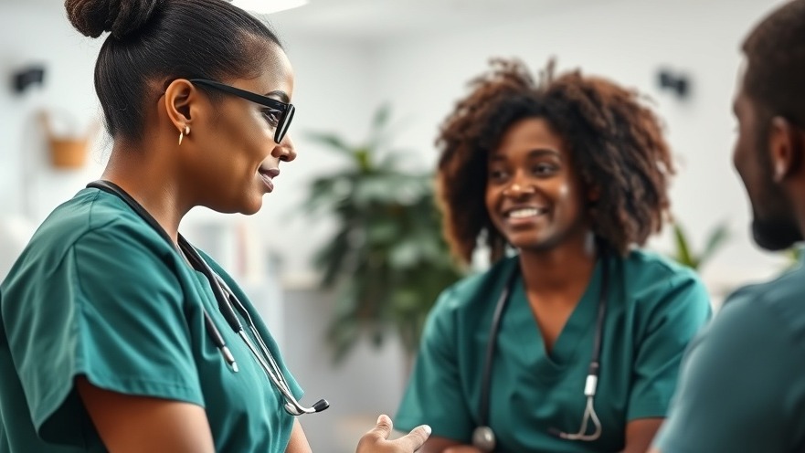 VIP healthcare services Uganda: African doctor in scrubs consulting patient in bright clinic.