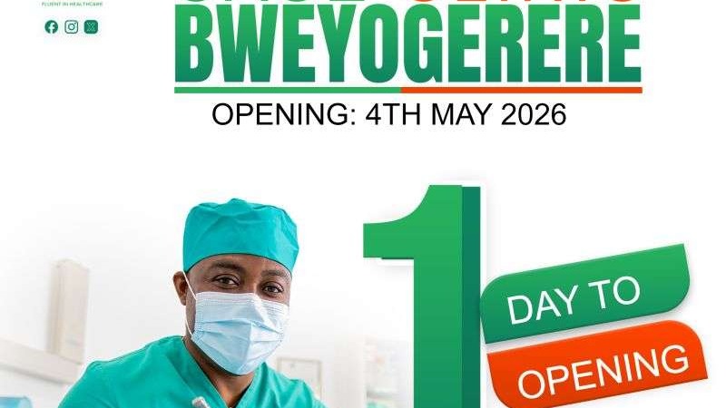 Case Clinic Bweyogerere Opening announcement with smiling medical professional in clinic.
