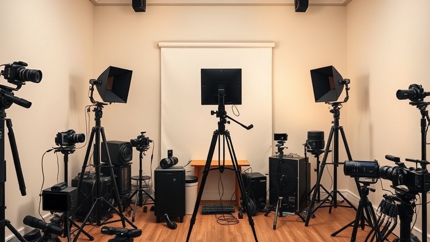 Photorealistic studio in Africa, showcasing cameras and warm lighting, highlighting African Changemakers and future of Africa.