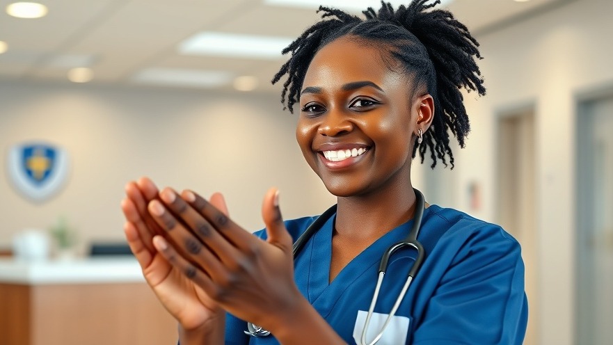 Smiling African healthcare professional promoting women's health and community health.