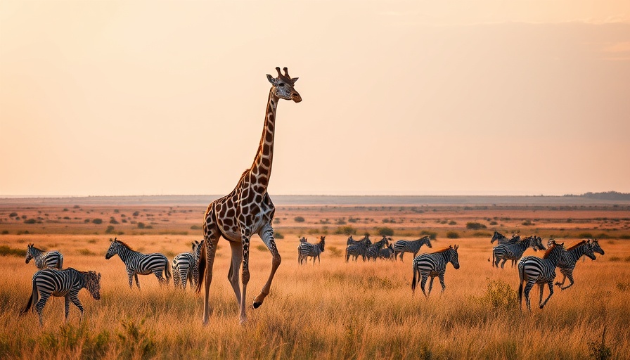 Giraffe and zebras on an African safari adventure.