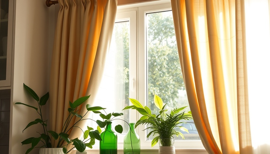 Elegant kitchen with beige curtains and plants, best curtains on Amazon.