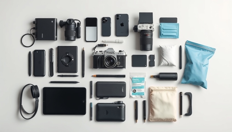 Organized everyday carry items for productivity on a flat surface.