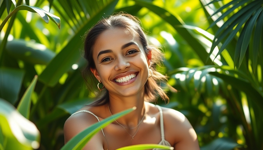 Smiling woman surrounded by plants, related to supply chain logistics in floriculture.