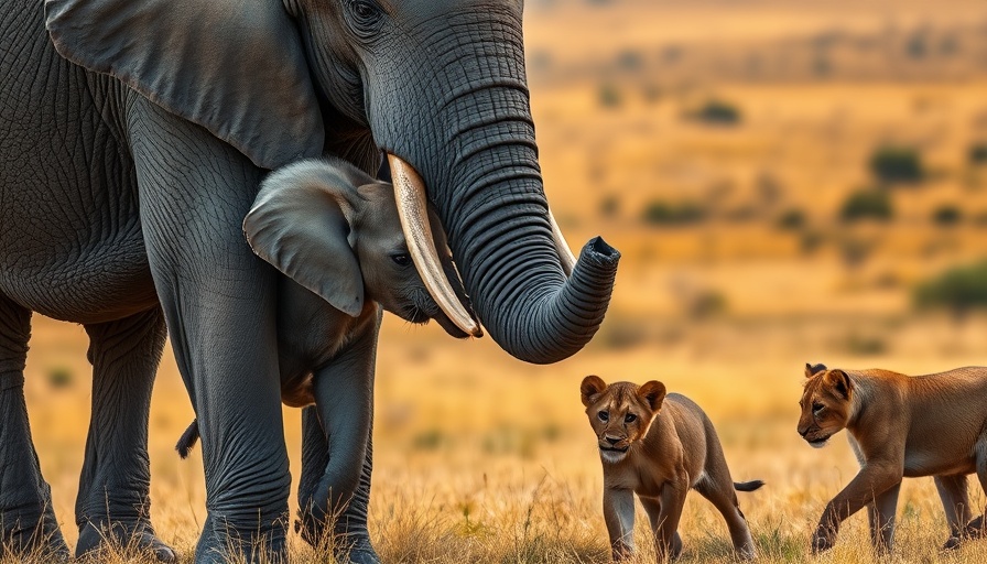 Safari adventure in Africa featuring elephant and lion cubs.