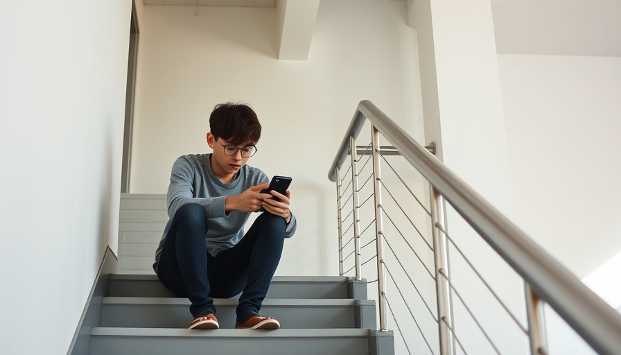 Teen sitting on staircase under stricter cellphone policy.
