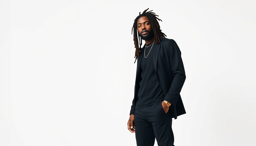 Man modeling black fashion outfit, African fashion industry