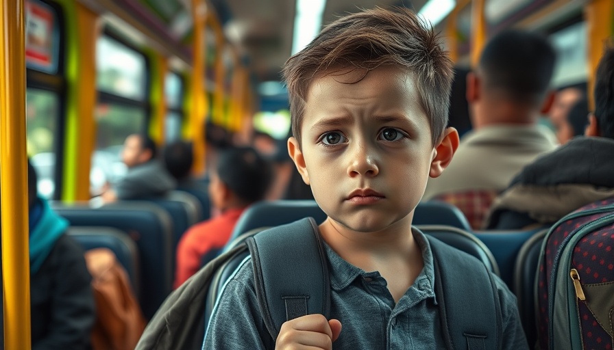 Haiti's children crisis: Schoolboy in crowded bus amidst chaos.