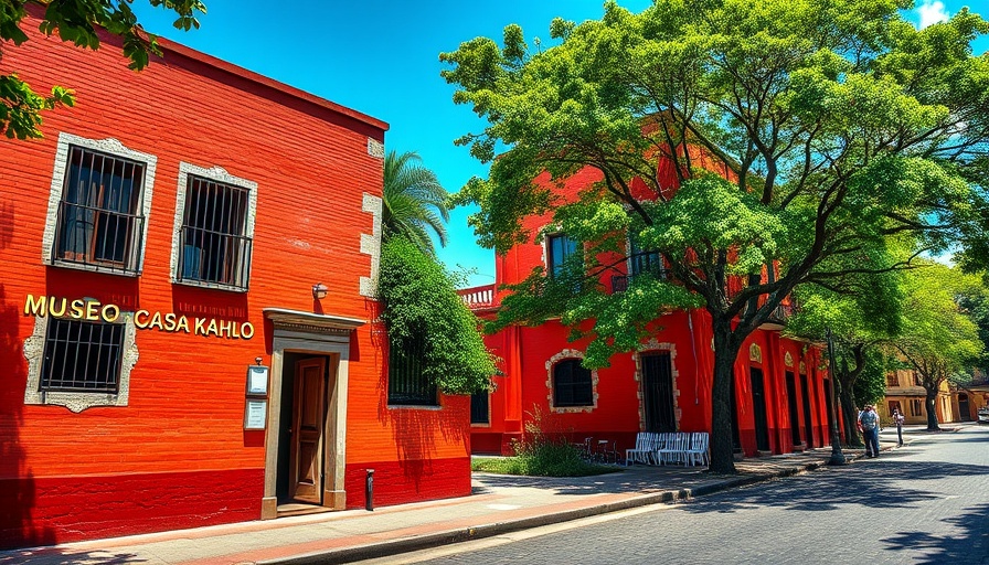 Frida Kahlo Casa Roja Museum building in vibrant red on a sunny day.