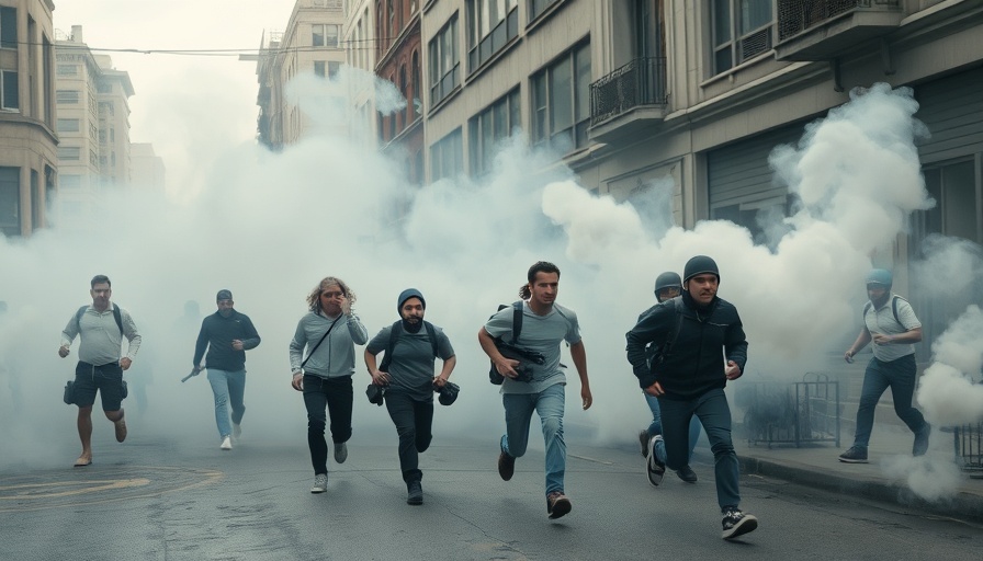 Urban protests with tear gas in Madagascar, unrest scene.