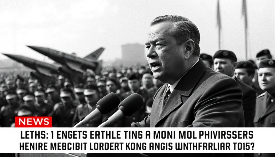 Cuban Missile Crisis historical scene with 1960s leader and missiles.