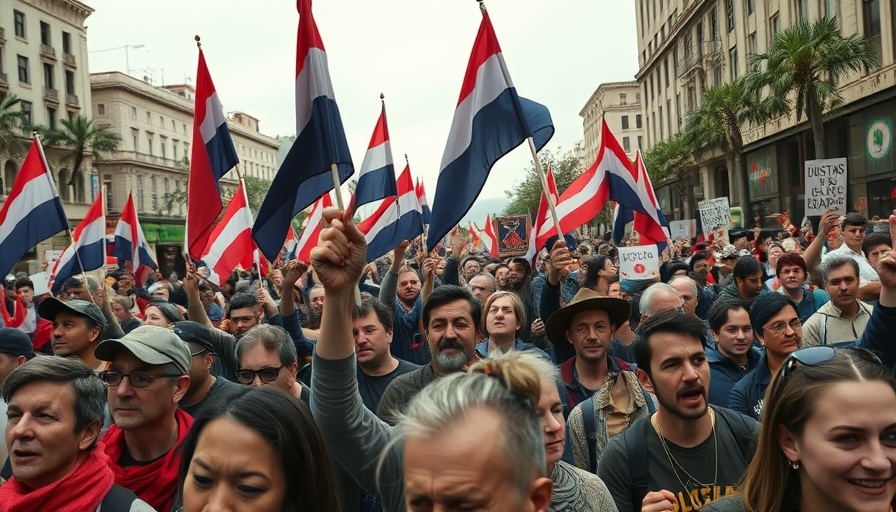 Protesters at Amsterdam Anti-Immigration Rally holding flags.