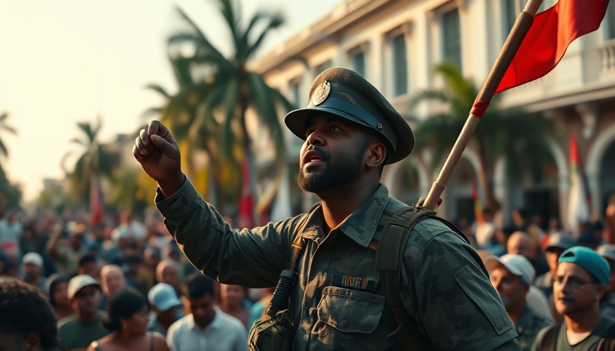 Madagascar military officer rallies crowd during protests.