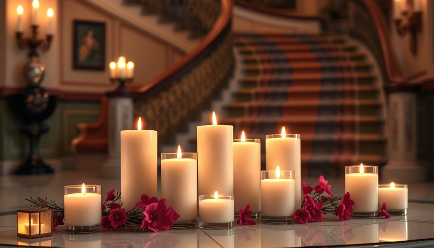 Elegant candles enhancing real estate ambiance with opulent backdrop.