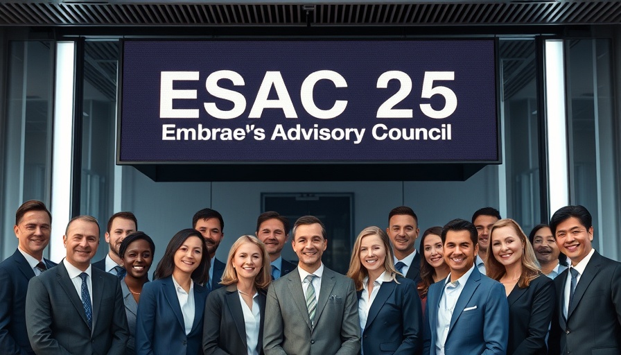 Embraer Suppliers Advisory Council group meeting in a modern conference room.