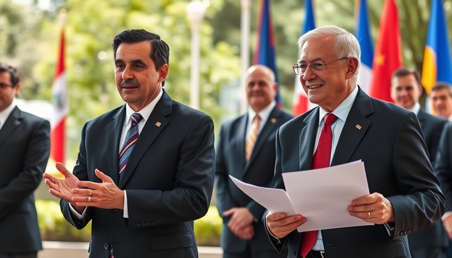 Argentine and American officials discuss $20B US bailout, flags visible.