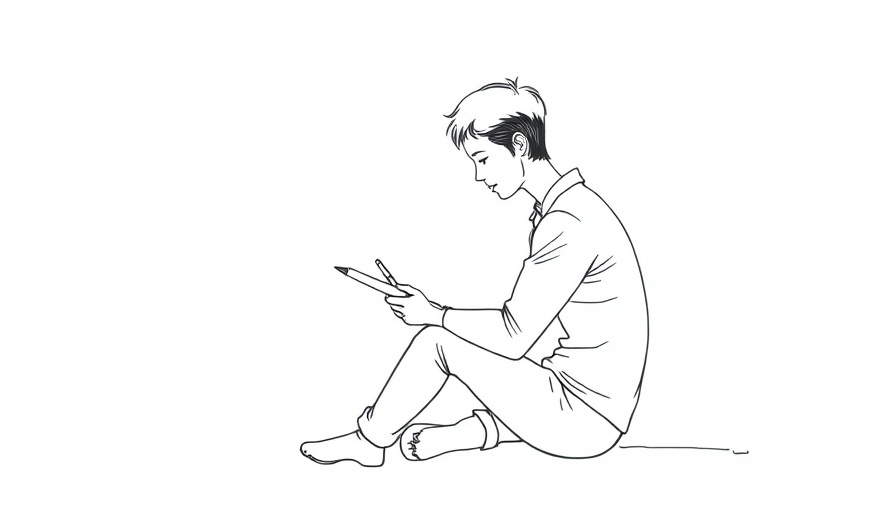 Contemplative person with pen and paper, minimalist line art.