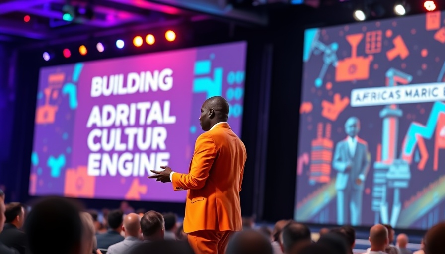 Speaker discussing African digital storytelling ownership at tech conference.