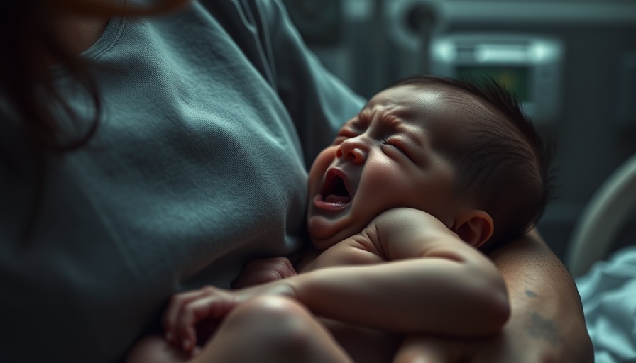 Gaza healthcare crisis illustrated by an underweight baby crying in dire conditions.