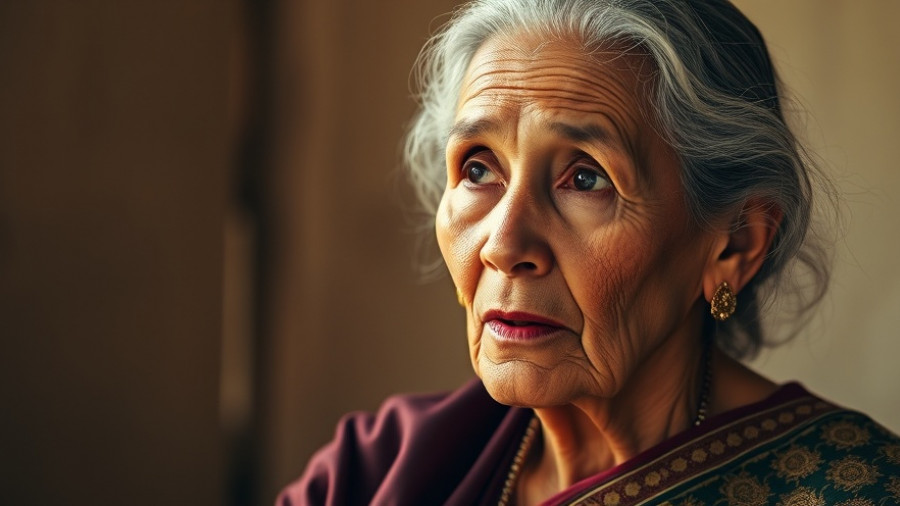 Elderly woman discussing Hindu nationalism in India.
