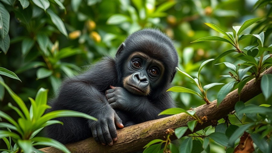 Young gorilla in a jungle, highlighting best time to book African safaris.