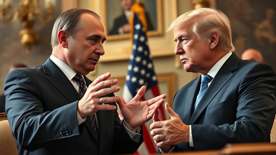 Trump and Putin discussing Ukraine conflict resolution, intense negotiation.