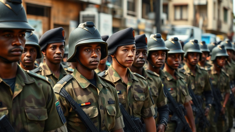 Madagascar soldiers during military takeover in urban area.