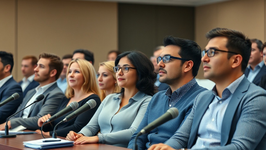 Business professionals at a global conference, focused on discussion.