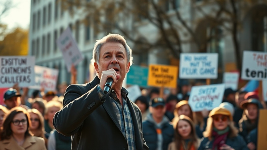 No Kings rally speaker passionately addresses crowd.