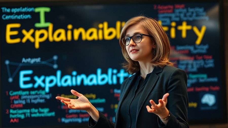 Woman presenting Explainable AI concepts on a digital board.
