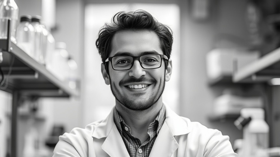 Confident individual in scientific setting discussing protein design.