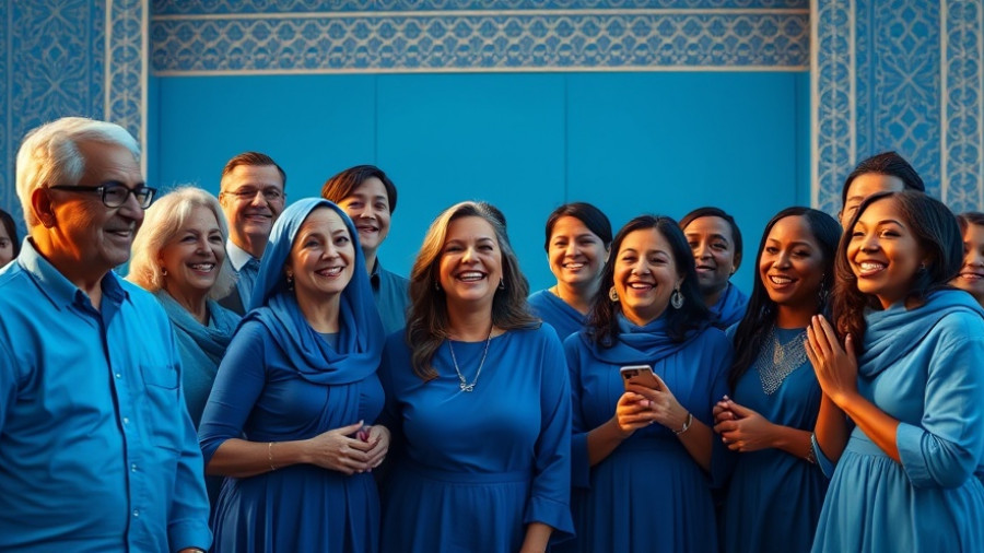 Celebratory gathering at Safran LEAP Engine Maintenance Facility Morocco, dignified group in blue attire.