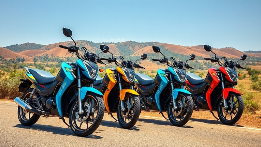 Colorful electric motorcycles representing Africa e-mobility investment on a rural road.