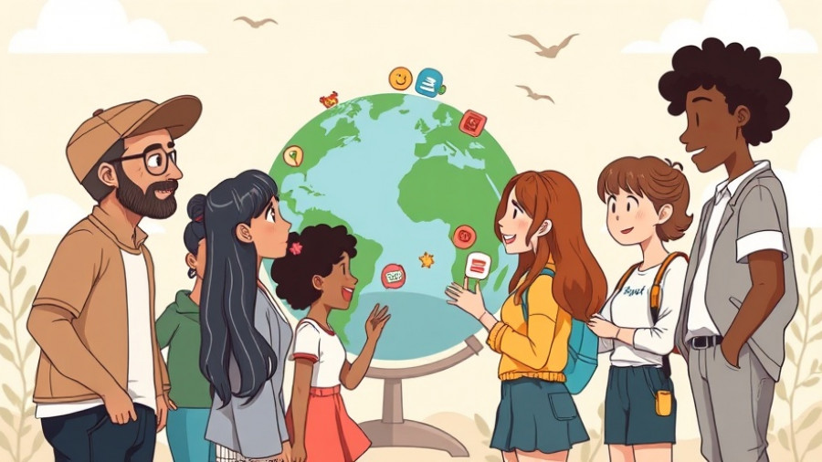 Global Study Tours in Education illustration depicting diverse learners around a globe.