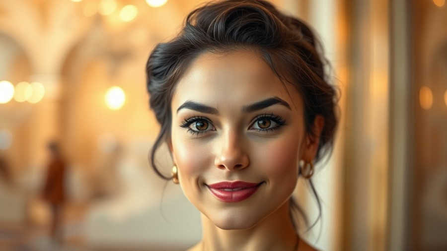 Close-up portrait with confident expression, soft focus, warm hues.