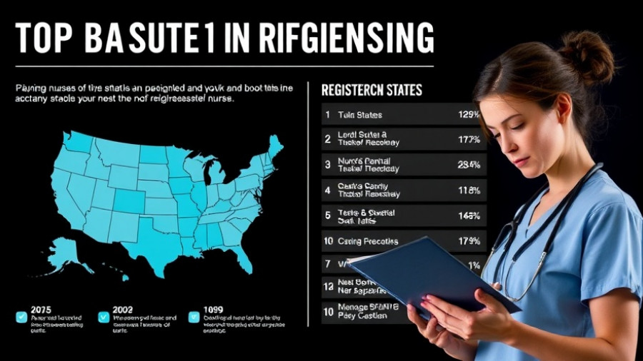 Top paying states for registered nurses infographic with focused reader.