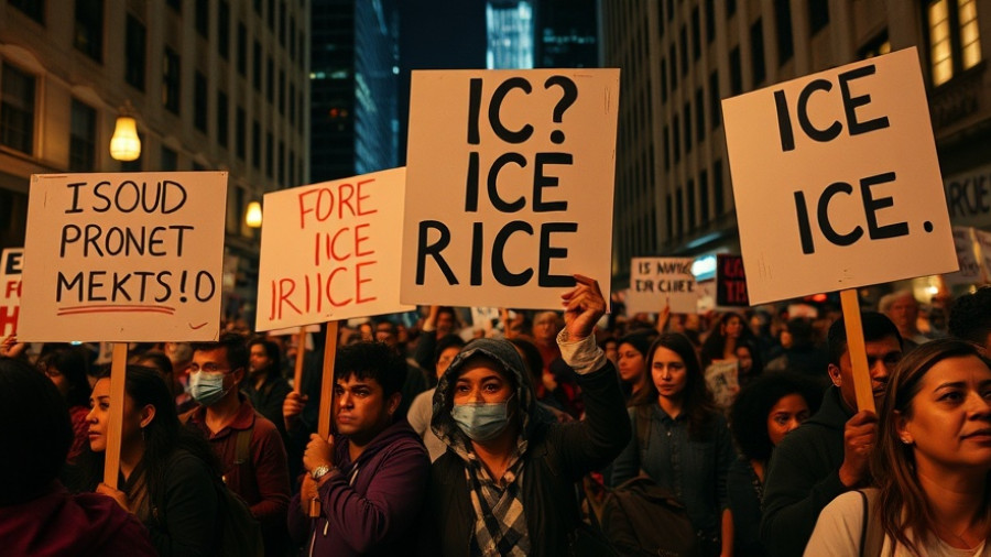 Protest against ICE raids in New York City at night