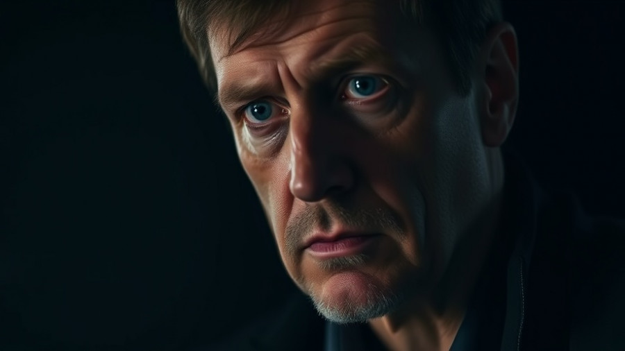 Close-up of man discussing EU sanctions on Russia, dramatic setting