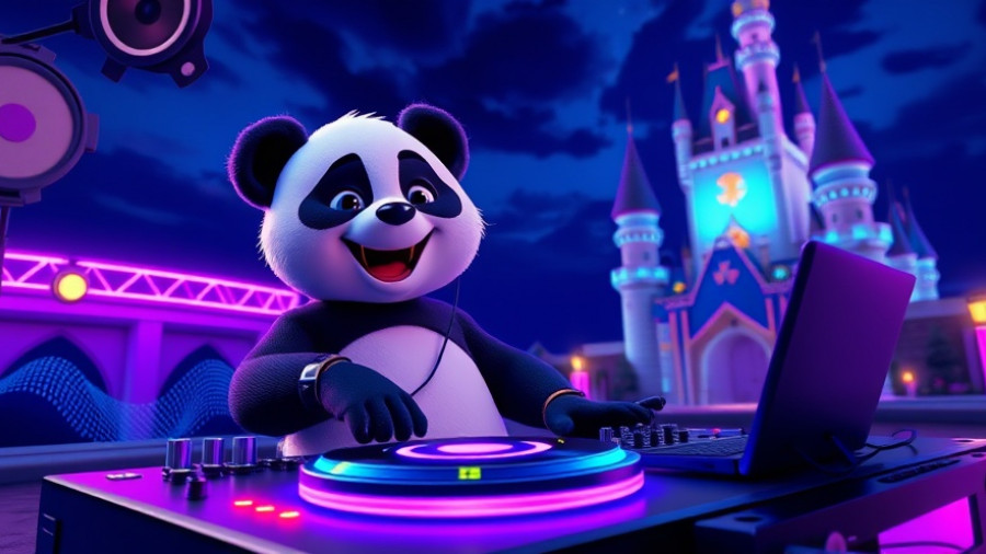 Panda DJ and cinematic castle in vibrant AI-powered transformation