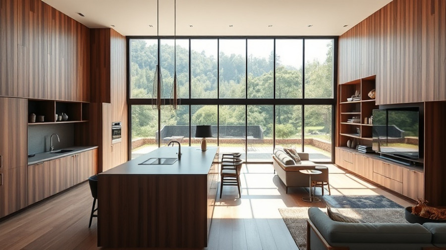 Modern Architecture Trends in Real Estate: Sleek open-concept kitchen with wooden paneling.