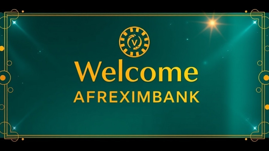 Afreximbank investiture ceremony welcome banner, teal and gold design.